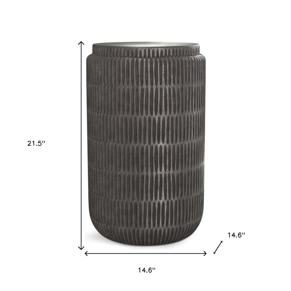22" Textured Graphite Aluminum Round Drum End Table HomeRoots