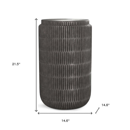 22" Textured Graphite Aluminum Round Drum End Table HomeRoots