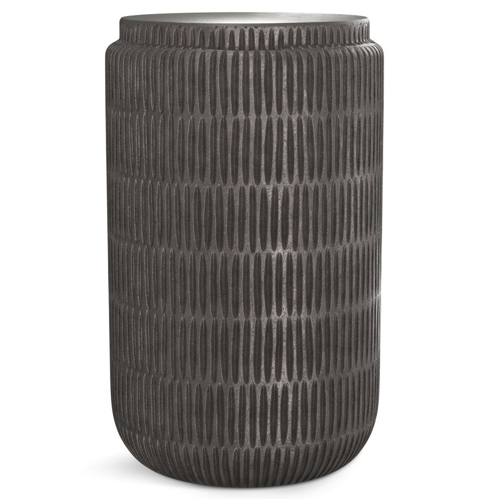 22" Textured Graphite Aluminum Round Drum End Table HomeRoots