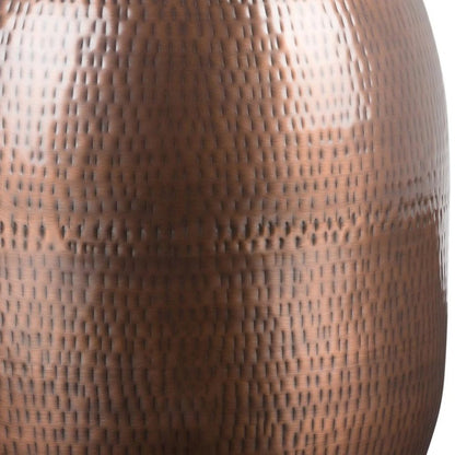 21" Hammered Copper Distressed Iron Round Drum End Table HomeRoots