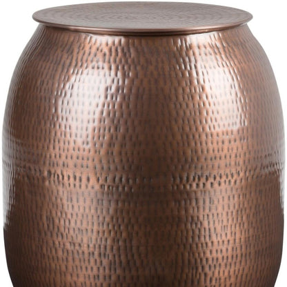 21" Hammered Copper Distressed Iron Round Drum End Table HomeRoots