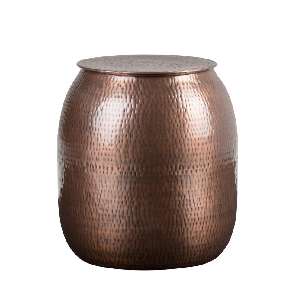 21" Hammered Copper Distressed Iron Round Drum End Table HomeRoots