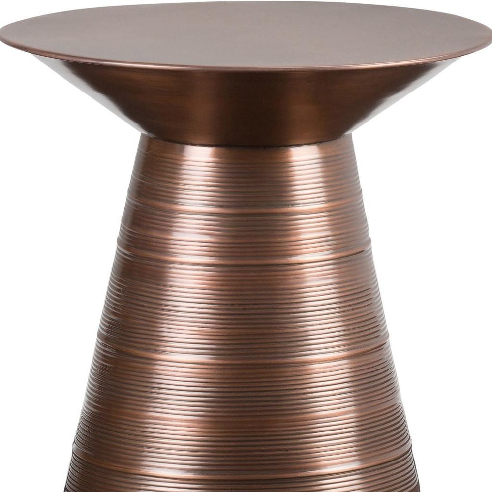 20" Textured Copper Distressed Iron Round Pedestal End Table HomeRoots