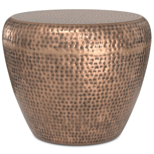 18" Antiqued Gold Distressed Iron Round Drum End Table