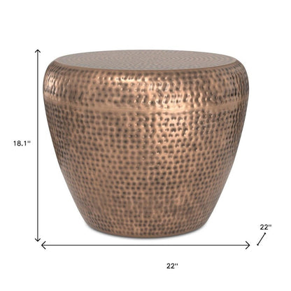 18" Hammered Copper Distressed Iron Round Drum End Table HomeRoots