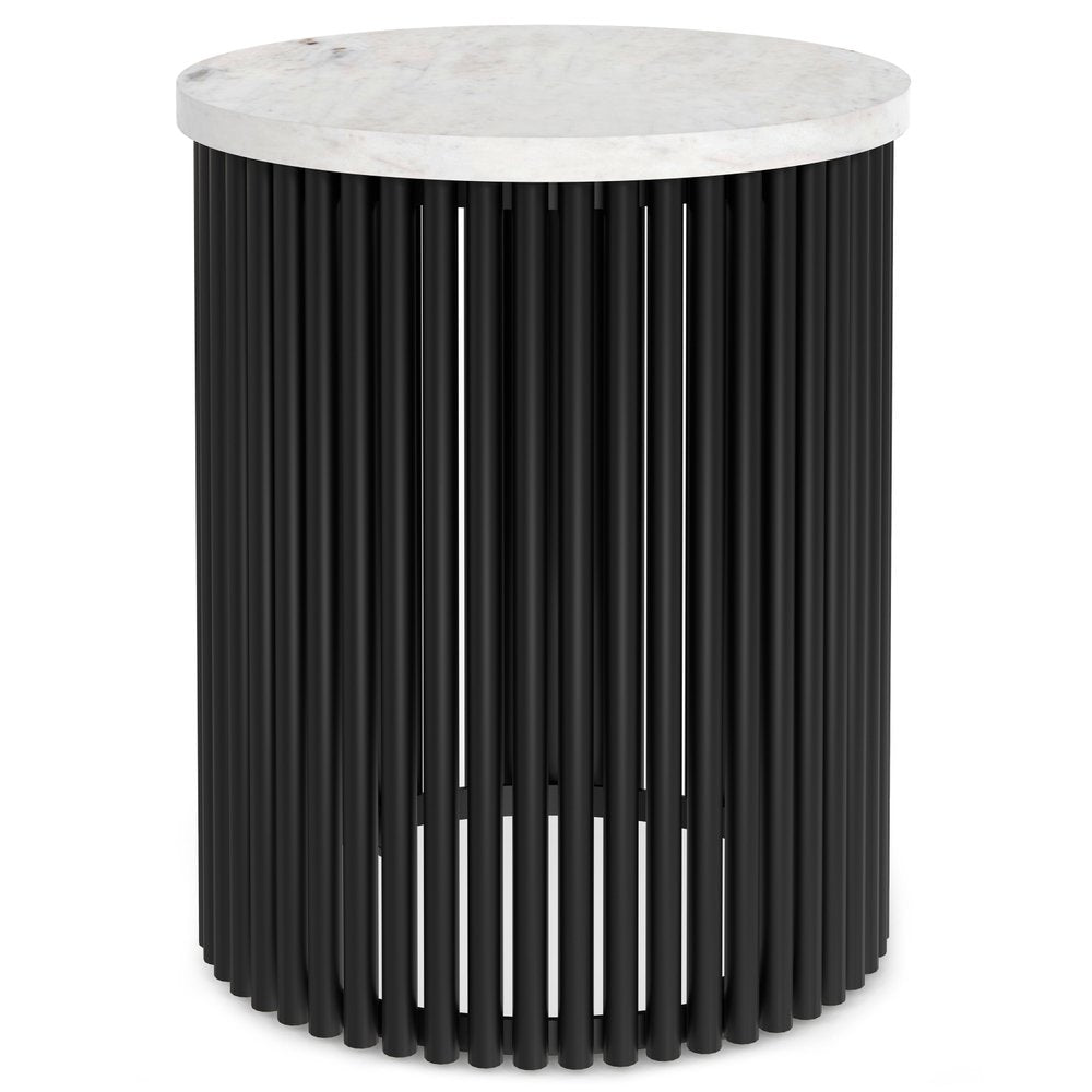 21" Natural Natural and Black Solid Wood and Iron Round Drum End Table — view 10