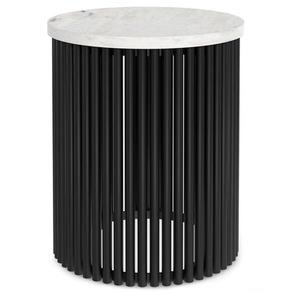 21" Natural Natural and Black Solid Wood and Iron Round Drum End Table HomeRoots