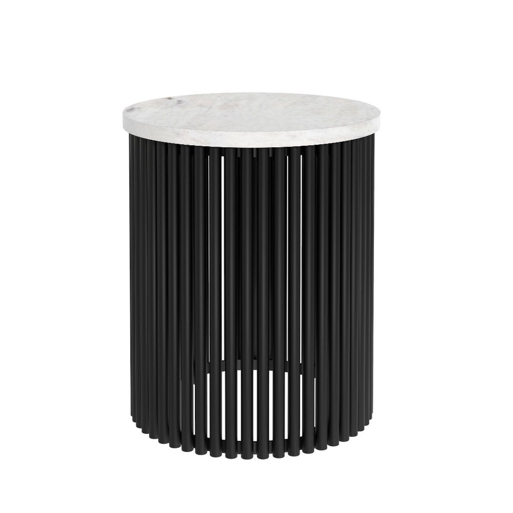21" Natural Natural and Black Solid Wood and Iron Round Drum End Table HomeRoots