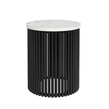 21" Natural Natural and Black Solid Wood and Iron Round Drum End Table HomeRoots