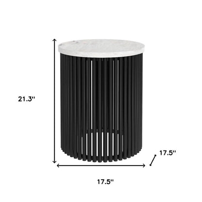 21" Natural Natural and Black Solid Wood and Iron Round Drum End Table HomeRoots