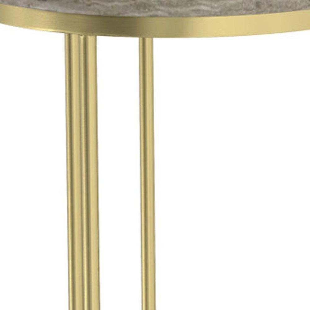 Set of Two Glossy Gray Stone and Gold Marble and Iron Round Nested Tables HomeRoots