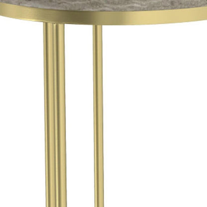 Set of Two Glossy Gray Stone and Gold Marble and Iron Round Nested Tables HomeRoots