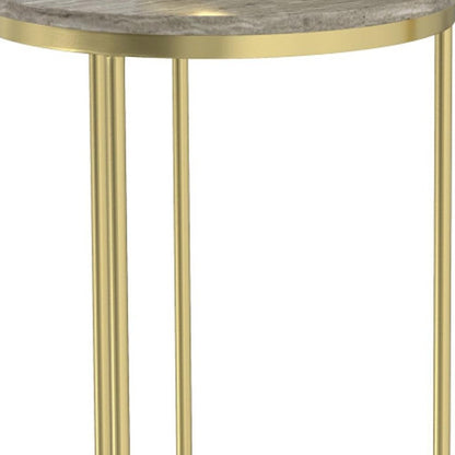 Set of Two Glossy Gray Stone and Gold Marble and Iron Round Nested Tables HomeRoots