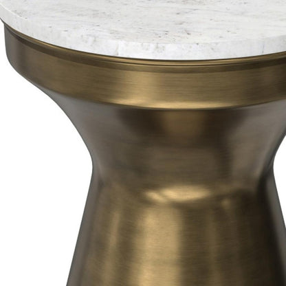 18" Antiqued Brass Marble and Iron Round Drum End Table HomeRoots
