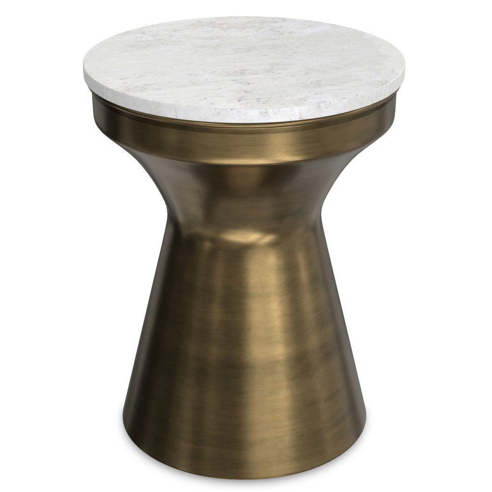 18" Antiqued Brass Marble and Iron Round Drum End Table HomeRoots