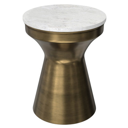 18" Antiqued Brass Marble and Iron Round Drum End Table HomeRoots