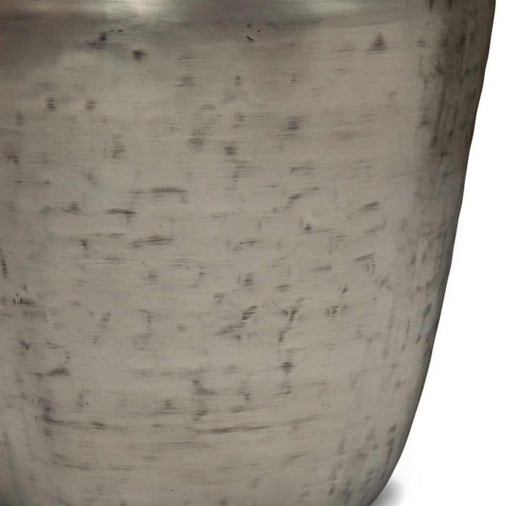 22" Silver Distressed Iron Round Drum End Table HomeRoots