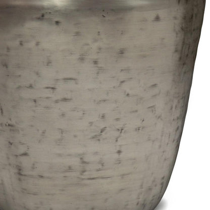 22" Silver Distressed Iron Round Drum End Table HomeRoots