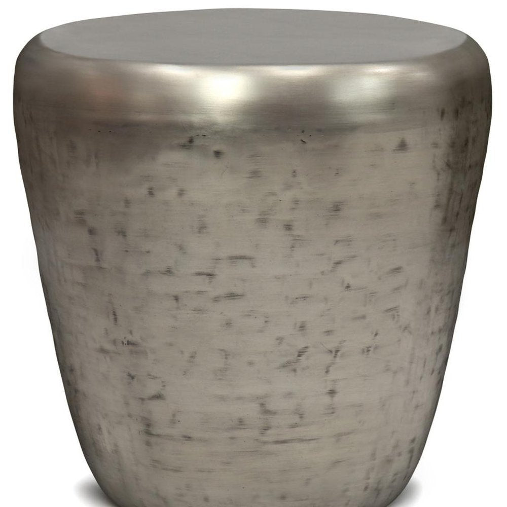 22" Silver Distressed Iron Round Drum End Table HomeRoots