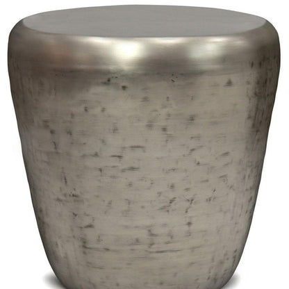 22" Silver Distressed Iron Round Drum End Table HomeRoots