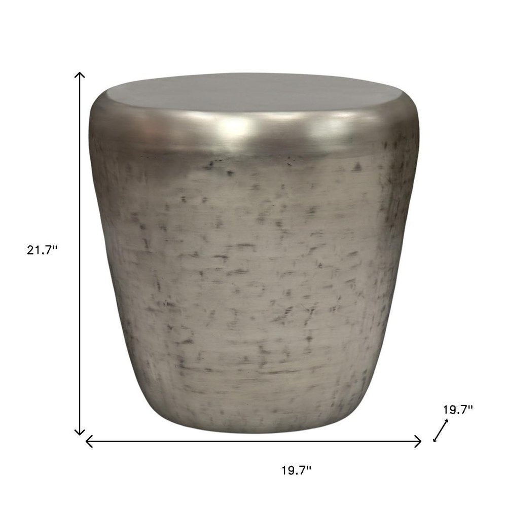 22" Silver Distressed Iron Round Drum End Table HomeRoots