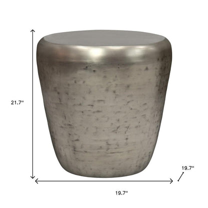 22" Silver Distressed Iron Round Drum End Table HomeRoots