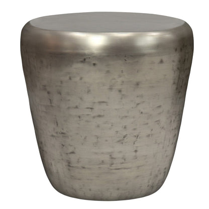 22" Silver Distressed Iron Round Drum End Table HomeRoots