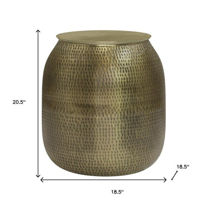 21" Antique Antiqued Gold Iron Round Drum End Table HomeRoots