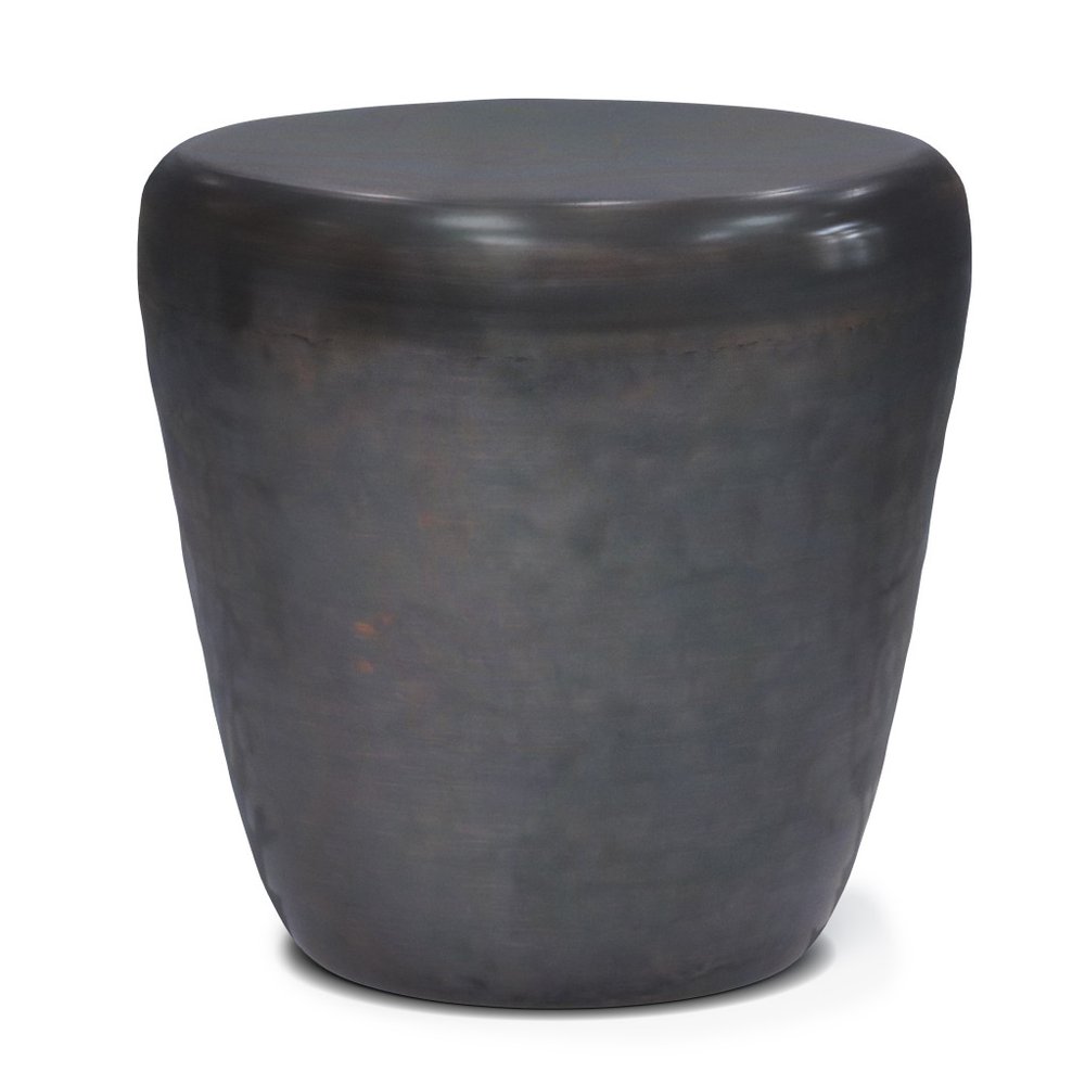 22" Copper and Black Distressed Iron Round Drum End Table HomeRoots
