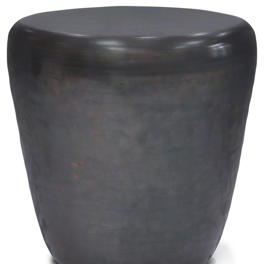 22" Copper and Black Distressed Iron Round Drum End Table HomeRoots