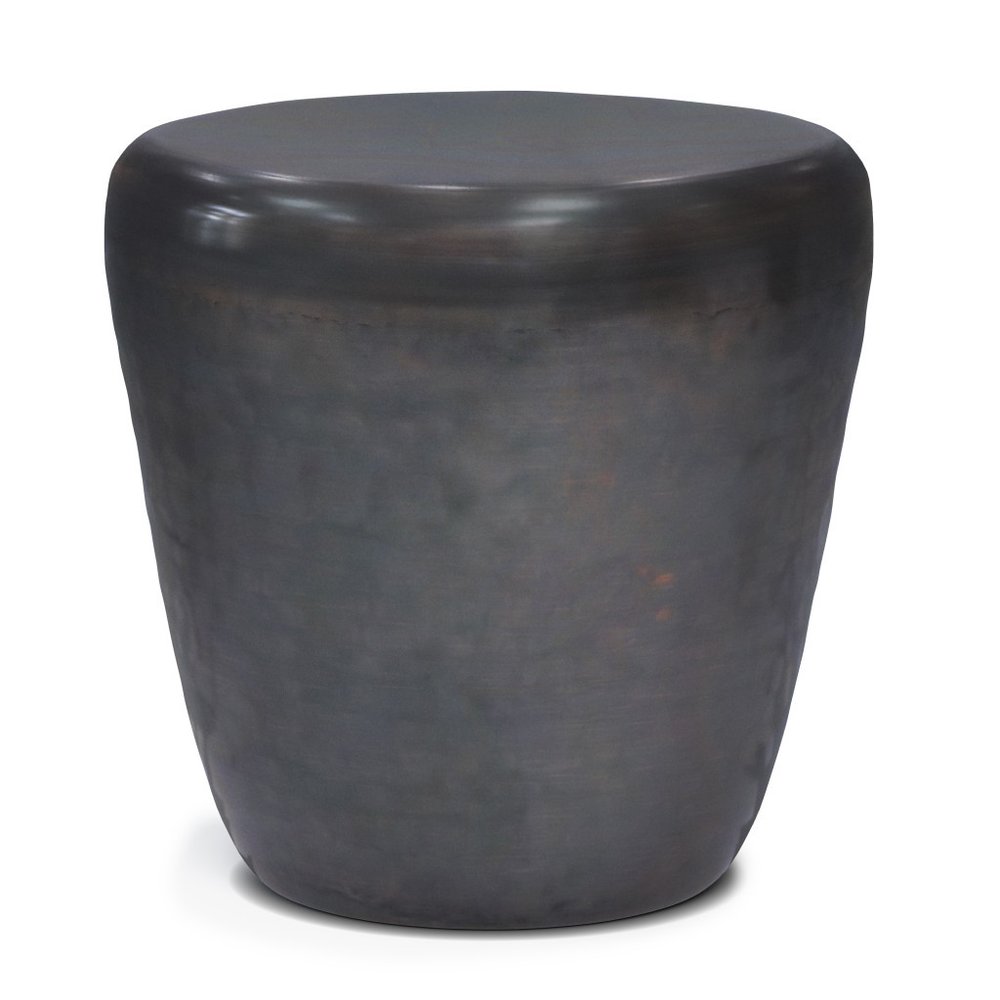 22" Copper and Black Distressed Iron Round Drum End Table HomeRoots