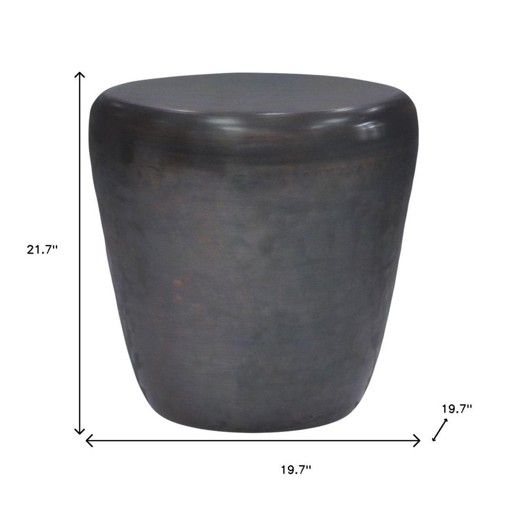 22" Copper and Black Distressed Iron Round Drum End Table HomeRoots