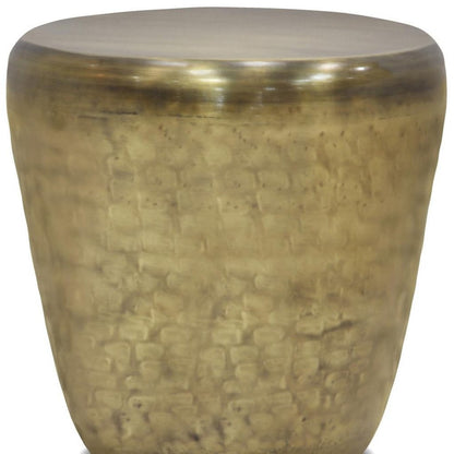 22" Antiqued Gold Distressed Iron Round Drum End Table HomeRoots