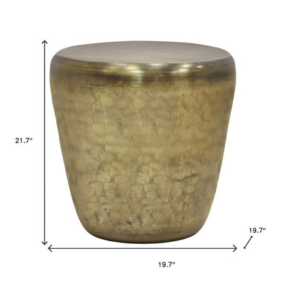 22" Antiqued Gold Distressed Iron Round Drum End Table HomeRoots
