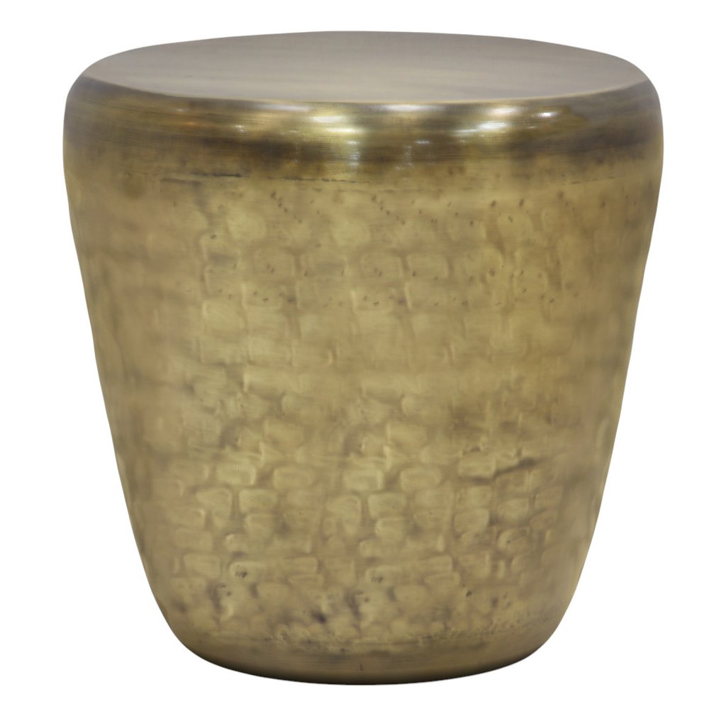 22" Antiqued Gold Distressed Iron Round Drum End Table HomeRoots