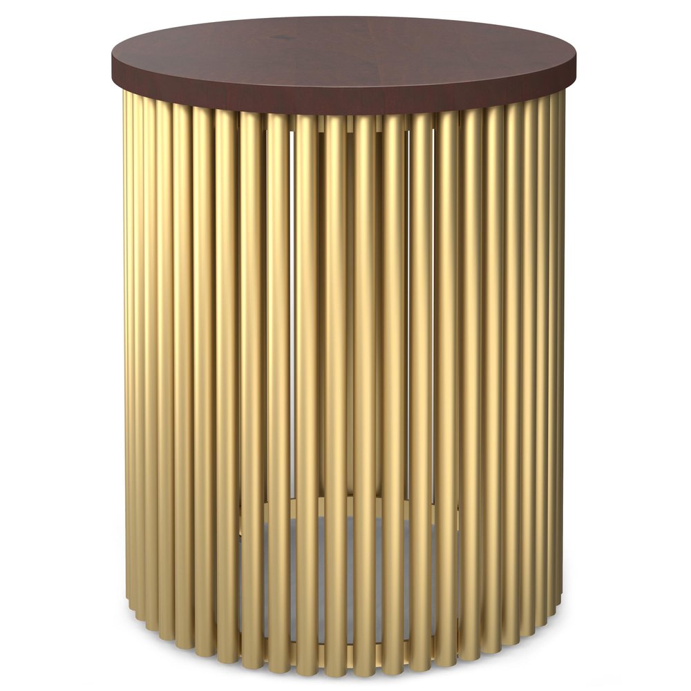 21" Dark Brown and Gold Solid Wood and Iron Round Frame End Table HomeRoots