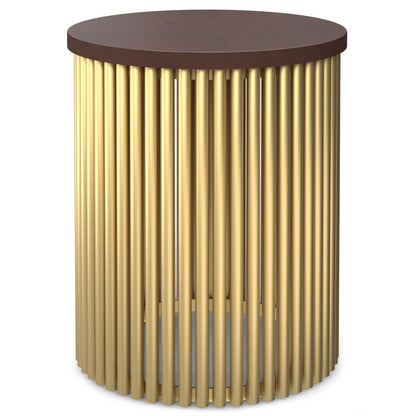 21" Dark Brown and Gold Solid Wood and Iron Round Frame End Table HomeRoots