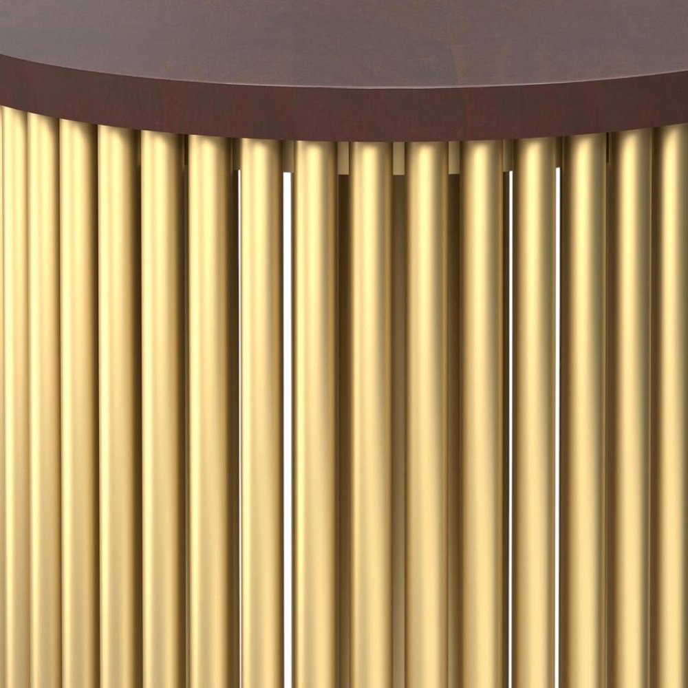 21" Dark Brown and Gold Solid Wood and Iron Round Frame End Table HomeRoots