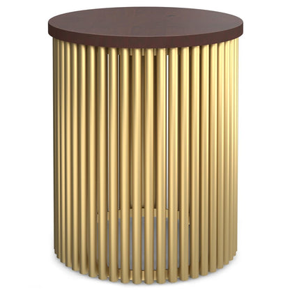 21" Dark Brown and Gold Solid Wood and Iron Round Frame End Table HomeRoots