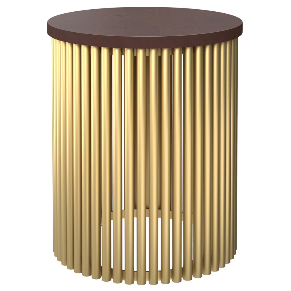 21" Dark Brown and Gold Solid Wood and Iron Round Frame End Table HomeRoots