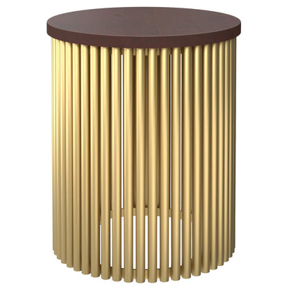 21" Dark Brown and Gold Solid Wood and Iron Round Frame End Table HomeRoots
