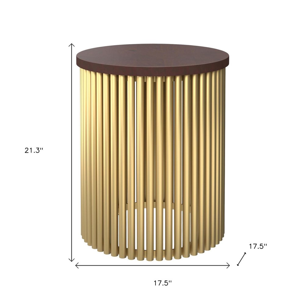 21" Dark Brown and Gold Solid Wood and Iron Round Frame End Table HomeRoots