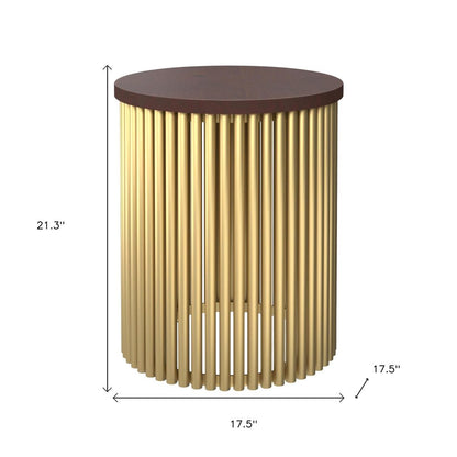 21" Dark Brown and Gold Solid Wood and Iron Round Frame End Table HomeRoots