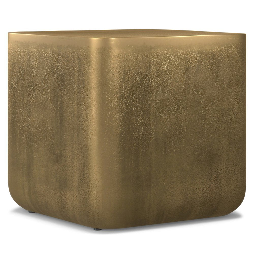 17" Antiqued Brass Distressed Aluminum Square Block End Table HomeRoots