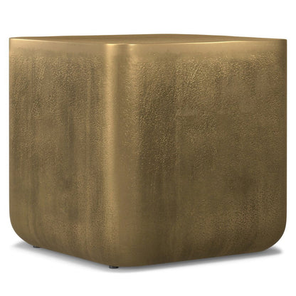 17" Antiqued Brass Distressed Aluminum Square Block End Table HomeRoots