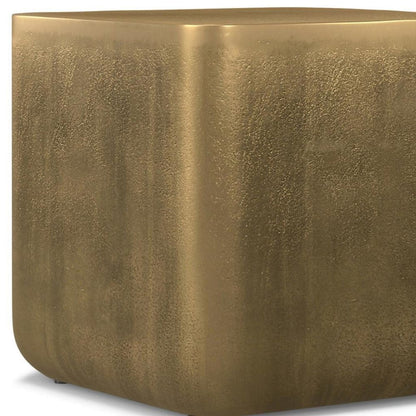 17" Antiqued Brass Distressed Aluminum Square Block End Table HomeRoots