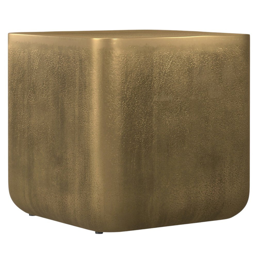 17" Antiqued Brass Distressed Aluminum Square Block End Table HomeRoots