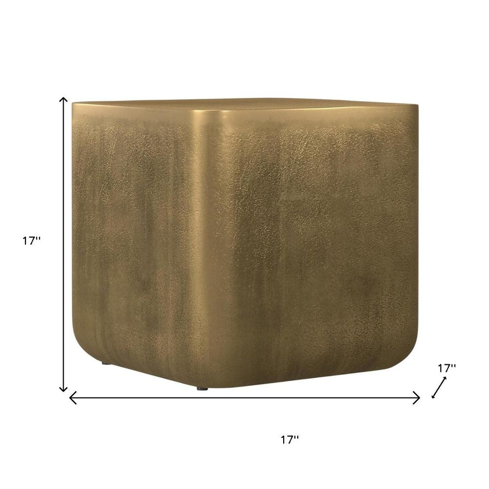 17" Antiqued Brass Distressed Aluminum Square Block End Table HomeRoots