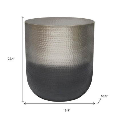 22" Hammered Copper and Black Iron Round Drum End Table HomeRoots
