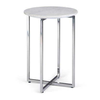 24" Glossy White and Silver Marble and Stainless Steel Round Cross Legs End Table And Trunk Storage HomeRoots